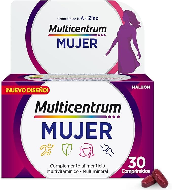 Multicentrum Mujer Complemento Alimenticio Multivitaminas Con 13 Vitaminas y 11 Minerales, Sin Gluten, 30 Comprimidos
