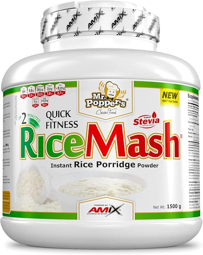 AMIX - Suplemento Alimenticio - RiceMash en Formato de 1,5 kilos - Gran Aporte Nutritivo y Saciante - Contenido Rico en Carbohidratos - Sabor a Fresa-Yogur