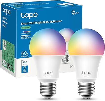 Tapo L530E – Bombilla LED inteligente Wi-Fi, multicolor, regulable, casquillo E27, 8.3W, 806 lúmenes, compatible con Alexa y Google Home, paquete de 2 (paquete de 1)
