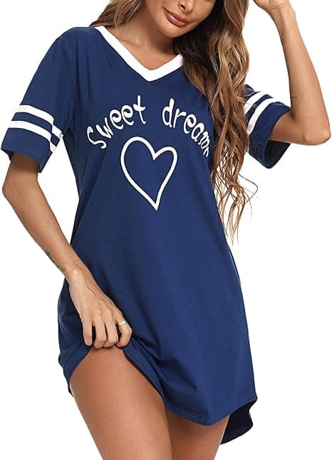 Litherday Camisones de algodón para Mujer, Ropa de Dormir cómoda, Ropa de Dormir de Manga Corta, Pijama, Vestido de Noche, Ropa de Descanso