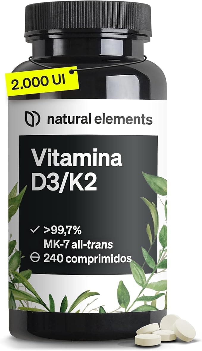 Vitamina D3 y K2 - >99,7% all-trans MK-7 & 2000 UI Vitamina D3-240 comprimidos - alta dosis, alta biodisponibilidad - sin aditivos innecesarios