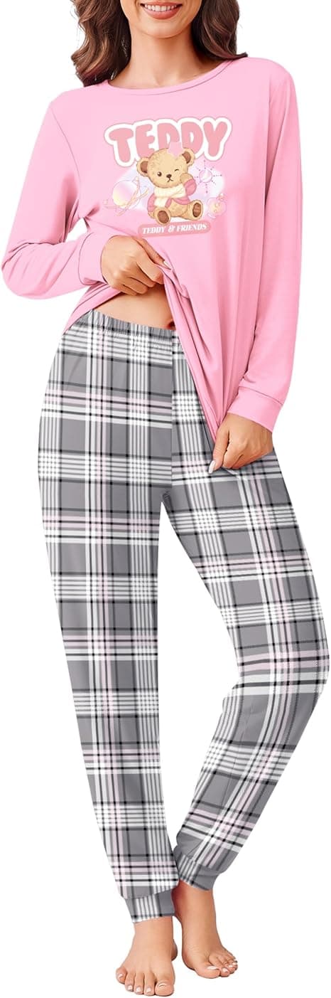 Ekouaer Pijama Mujer Invierno Manga Larga con Puños y Bolsillos Supersuave y Ligero S-XXL
