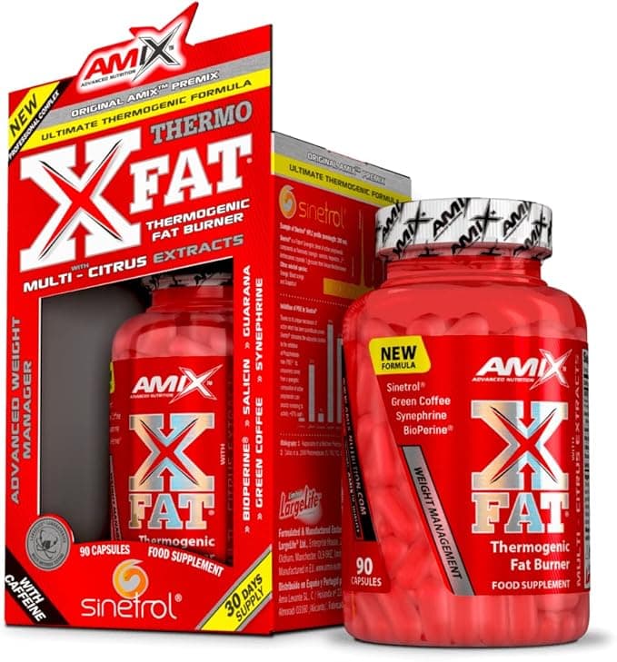 Amix - X-Fat Thermogenic Fat Burner - Suplemento Alimenticio - Quemador de Grasa - Con 7 Ingredientes de Alta Potencia - Nutrición Deportiva - Contiene 90 Cápsulas