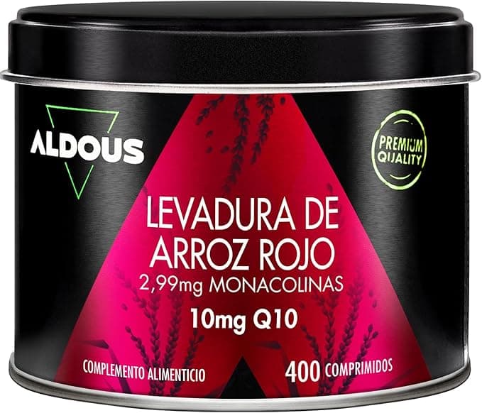 Levadura de Arroz Rojo Coenzima Q10 Baja tu Colesterol - 400 Comprimidos - Función Normal del Corazón - Para Más de 1 Año - 2,99 mg de Monacolina Pura - Libre de Citrinina - Monacolina K - ALDOUS