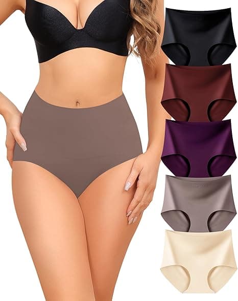 Levao Bragas Sin Costuras Mujer, Braguitas Cintura Alta Culotte Invisibles Suaves y Cómodas Calzoncillos Hipster Ropa Interior Pack De 5(S-XXL)