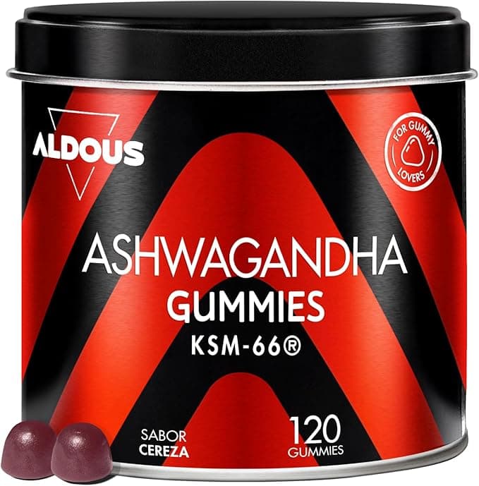 Ashwagandha Gominolas - 120 Gummies sabor Cereza - Ashwagandha KSM-66 - Withania Somnífera - Relajación Natural y Bienestar - Energía y Vitalidad - Para los amantes de las gominolas - ALDOUS