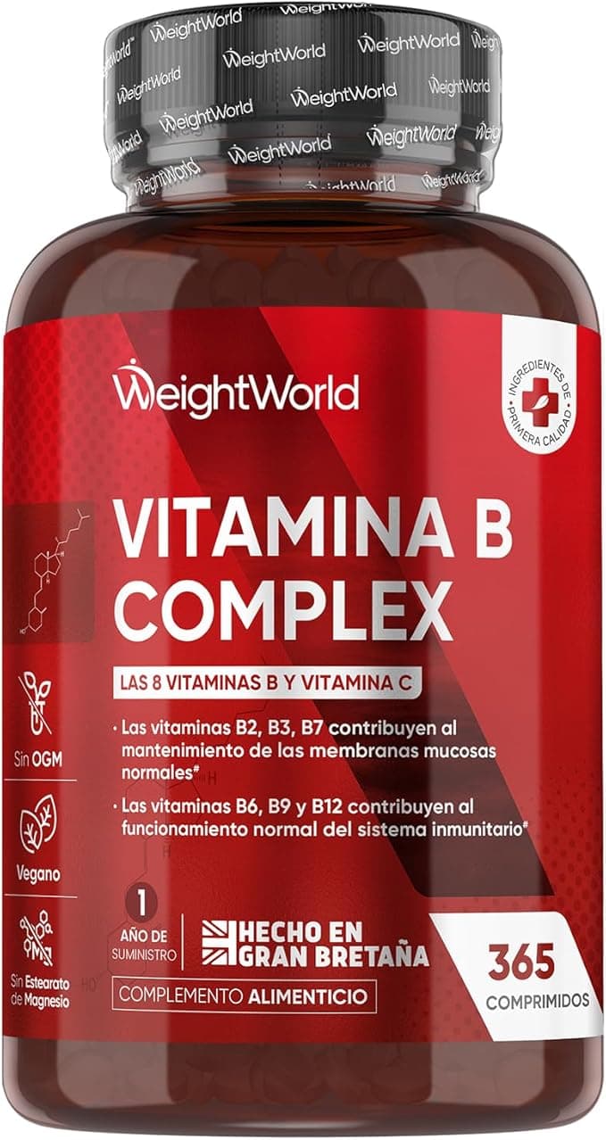Vitamina B Complex con Vitamina C 365 Comprimidos Veganos Para 1 Año - Complejo B Completo con B1, B2, B3, B5, B6, B7 (Biotina), B9 (Ácido Fólico) y B12