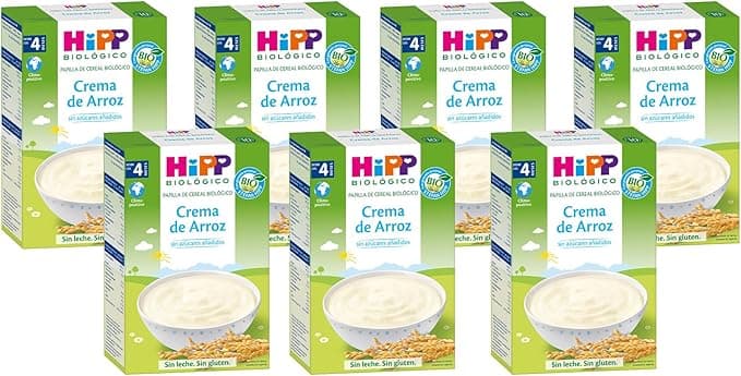 HiPP Biológico - Crema de Arroz sin Gluten BIO - Fácil Digestión - Sin Azúcares Añadidos - Sin Lácteos - Con Vitaminas y Minerales Esenciales - Apto Para Bebés A Partir de 4 Meses - Pack 7X200g