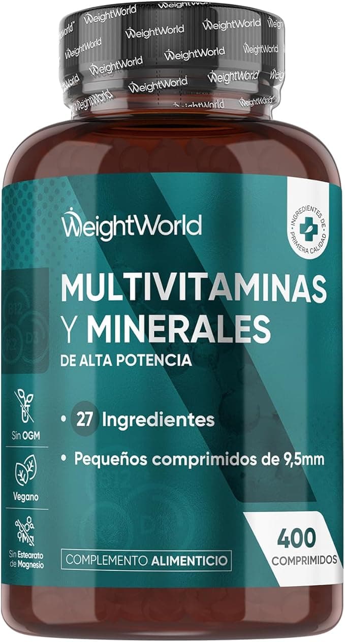 Multivitaminas y Minerales, 400 Comprimidos Veganos, 27 Vitaminas y Minerales - Vitamina C, Vitamina B, D, E, Magnesio, Zinc, Calcio, Hierro y Más, Para +1 de Año, Sabor Menta