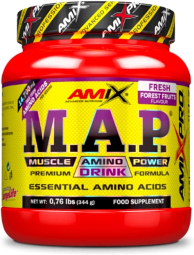 AMIX - Aminoácido en Polvo Muscle Amino Power - Suplemento Alimenticio que Aumenta la Fuerza y la Resistencia Muscular - Sabor Frutas del Bosque - 344 g