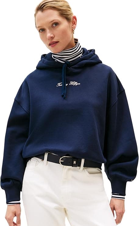 Tommy Hilfiger Classic Script Fleece Hoodie Ww0ww47459 Sudadera con Capucha Mujer (Pack de 1)