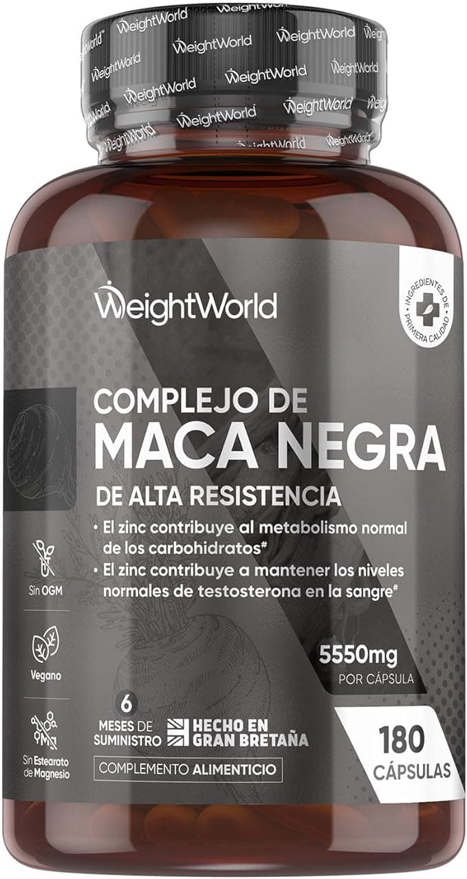 Maca Negra y Amarilla Andina Complex 5550mg de Potencia-100:1-6 Meses de Suministro, 180 Maca Cápsulas Veganas - Con Zinc, L-Arginina, Ginseng y Pimienta Negra, Sin Gluten ni Estearato de Magnesio