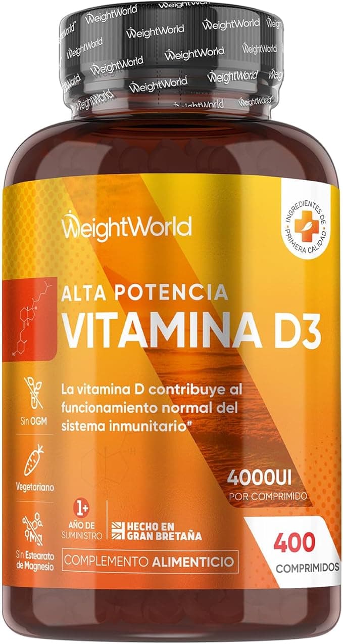 Vitamina D3 4000UI, 400 Comprimidos, +1 año de Suministro - La vitamina D Contribuye al Funcionamiento Normal del Sistema Inmune (EFSA), Apto para Vegetarianos, Sin Estearato de Magnesio ni OGM