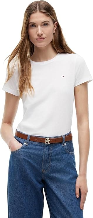 Tommy Hilfiger Camiseta de Manga Corta Mujer Heritage con Cuello Redondo
