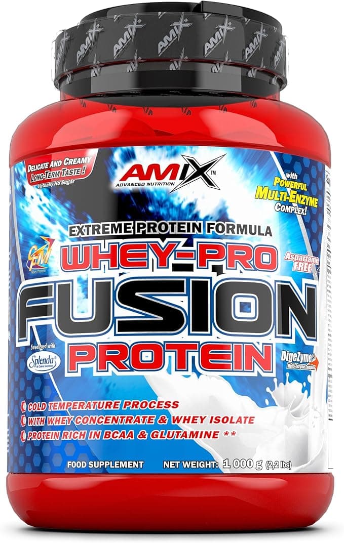 AMIX-Proteína Whey -Pure Fusion - 1 Kg -Concentrado de Suero Ultra Filtrado - Proteína Isolada con Splenda -Contiene L-glutamina -Proteínas para Aumentar Masa Muscular -Sabor Cacahuete/Choco/Caramelo