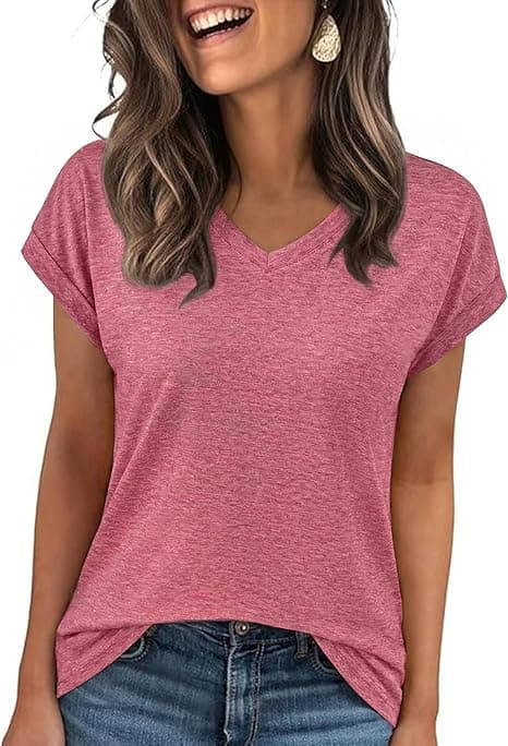 Camisetas Manga Corta Mujer en Colores Variados Camiseta Basica Mujer de Algodón Transpirable y Relajada para Diario