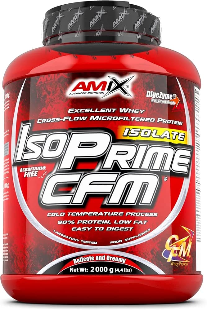 AMIX - Proteína Isolada Isoprime CFM, 2Kg - Gran Aporte de Aminoácidos - Contiene Enzimas Digestivas - Libre de Aspartamo, Proteínas para Aumentar Masa Muscular, Sabor Cacahuete/Chocolate/Caramelo
