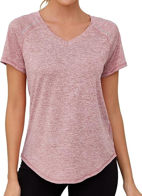 Gyabnw Camiseta Deportiva Mujer de Manga Corta Camisetas de Cuello en V Mujer Ropa Deporte Secado Rápido Yoga Fitness Running Top Entrenamiento Atlético