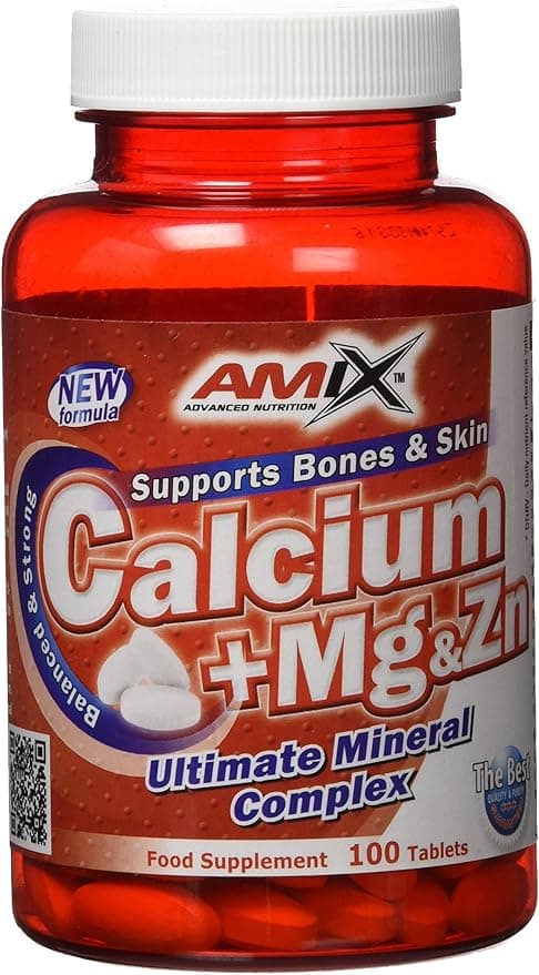 AMIX Calcium+Mg+Zn 100 Tbl es un complemento alimenticio a base de los minerales Calcio, Magnesio y Zinc.