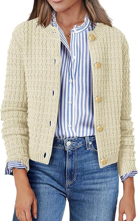 Zeagoo Cárdigan de punto para mujer, manga larga, cuello redondo, botones, chaqueta de punto frontal abierta, suéter elegante para mujer