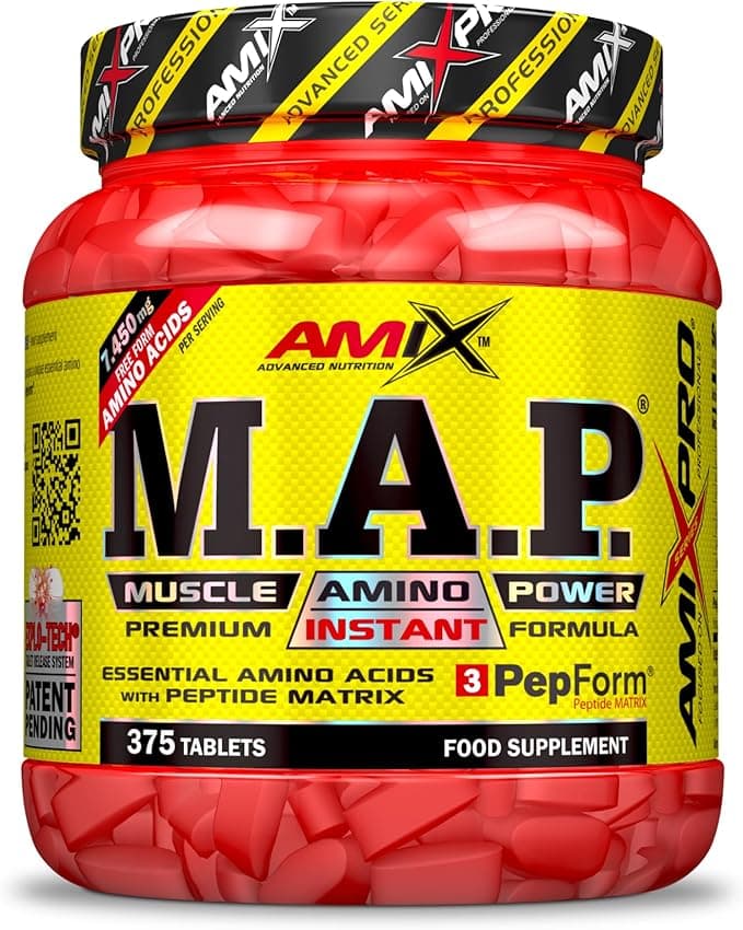 AMIX - Aminoácido en Tabletas Muscle Amino Power - Suplemento para Mantener y Aumentar la Masa Muscular - Gran Aporte de Proteínas para el Desgaste Muscular - 375 tabletas