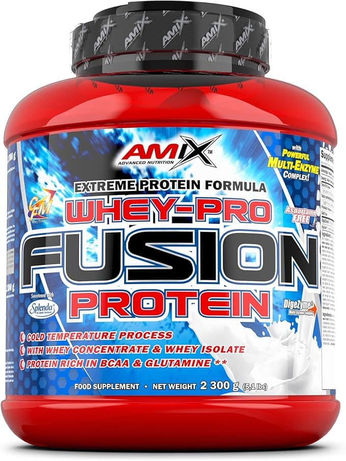 AMIX -Proteína Whey -Pure Fusion -2,3 Kg -Concentrado de Suero Ultra Filtrado -Proteína Isolada con Splenda -Contiene L-glutamina -Proteínas para Aumentar Masa Muscular -Sabor Doble-Chocolate blanco