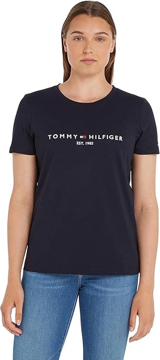 Tommy Hilfiger Camiseta de Manga Corta Mujer Heritage con Cuello Redondo