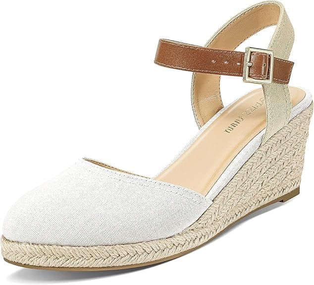 PIZZ ANNU Sandalias Mujer Verano Alpargatas con Cuñas de Esparto y Punta Cerrada Plataforma Espadrilles Zapatos Tacón Novia Boda Elegantes EU 36-42