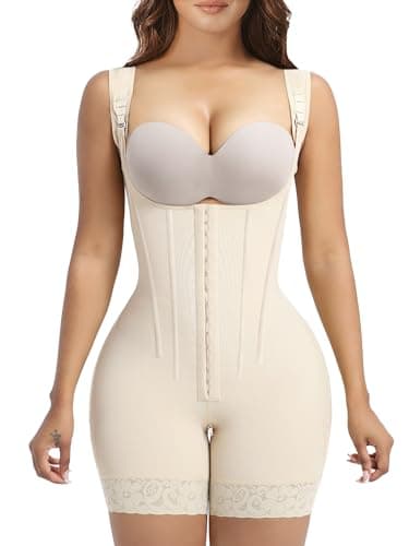 YIANNA Fajas Colombianas Reductoras Body Reductor Mujer Adelgazante con Huesos de Acero Moldeador Abdomen Postparto Invisible Shaper Corset Beige L 7306