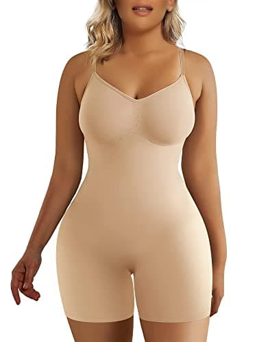 SHAPERX Bodies Moldeadores Reductora Mujer Faja Shapewear Adelgazante Body Shaper Control de Abdomen Bodysuit Posparto, UK-SZ5218-Beige-XXS/XS
