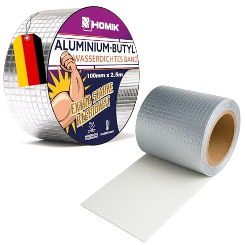 Cinta de Butilo de Aluminio Extremadamente Resistente 10cm x 2.5m – Cinta de Reparación de Tejados Impermeable – Para Canalones y Tuberías – Resistente a UV – Autoadhesiva para Interior y Exterior