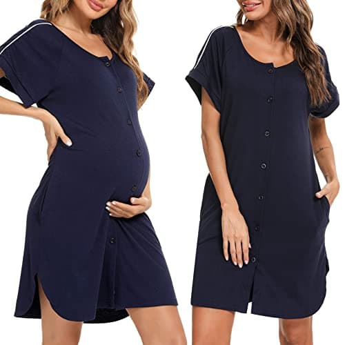 iClosam Camisones Mujer Verano Manga Corta Camisón Lactancia Hospital con Botones Ropa de Dormir Cómodo y Casual