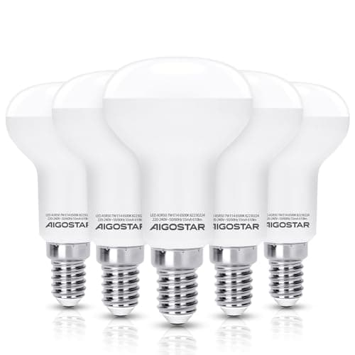 Aigostar - Pack de 5 Bombilla LED E14 7W R50,luz blanca 6500K, 610 lúmenes, Ángulo 170°, No regulable,Boxed