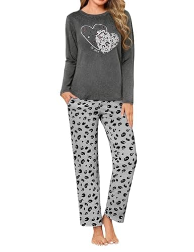 Uniexcosm Pijama Mujer Largo Pijamas para Mujer Invierno Algodón Conjunto de 2 Piezas Manga Larga en Cuello Redondo Patrón de Diente de león Top y Pantalones A:TA XXL