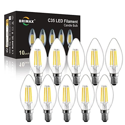 BRIMAX Bombillas LED 4W Regulables de Filamento E14, Bombillas LED C35 Estilo Vintage, 4W Equivalente a 40W, 400LM, 2700K Luz Calida, Vintage de Cristal Regulable Paquete de 10 Piezas