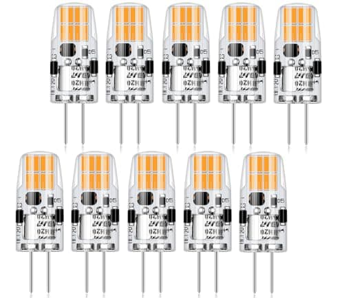 AGOTD Bombilla LED G4 2W, Equivalente a 20W Halógeno Bombillas, Blanco Cálido 2700K 296LM No Regulable, AC/DC 12V, Sin Parpadeo, Paquete de 10