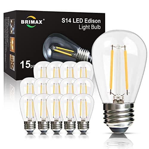 BRIMAX 15 Pezzi Bombillas LED E27 para Cadenas de Luces de exterior, IP44 impermeable, Luz Calida 2700K, 2W=20W, 180 Lumen, AC220-240V, S14/ST45 Bombilla Edison de vidrio, No Regulable